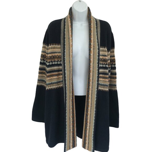 CJ Banks Large Open Front Long Line Cardigan Knit Sweater Drape Blue Stripe Boho - Picture 1 of 10